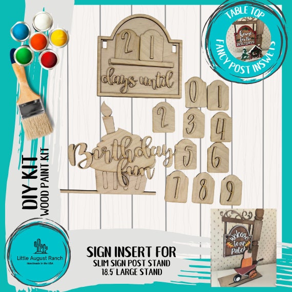 Birthday Countdown Insert for Interchangeable Tabletop Post and Door Bases - Wood Blanks for Painting and Crafting