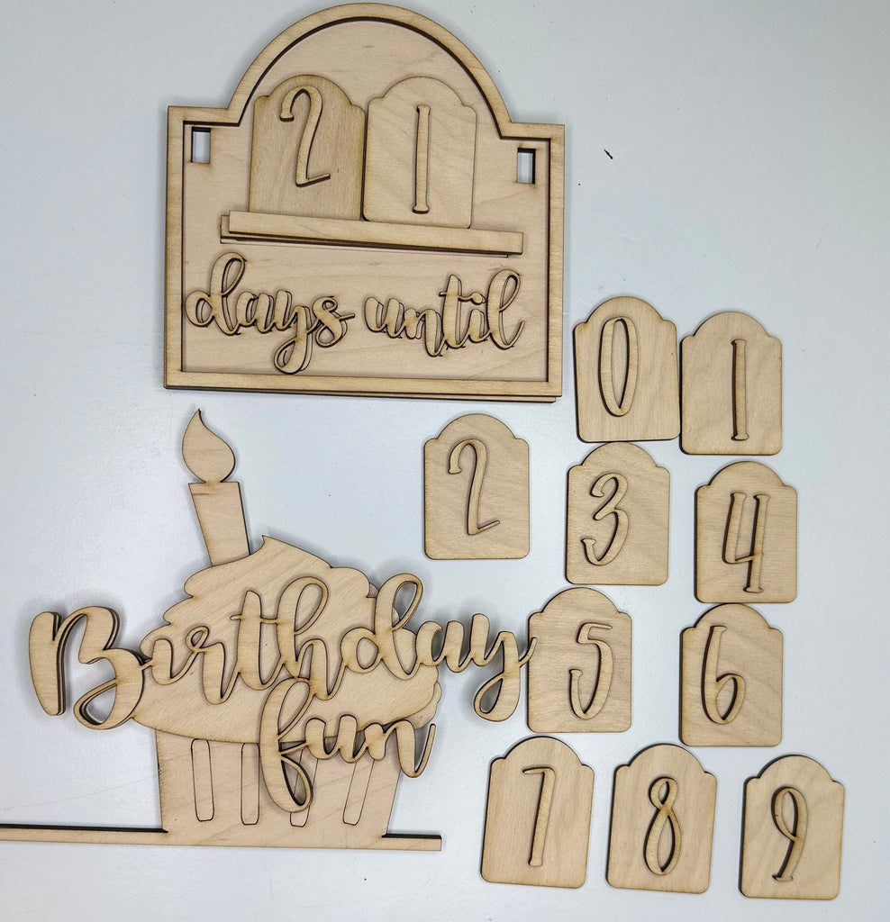 Birthday Countdown Insert for Interchangeable Tabletop Post and Door Bases - Wood Blanks for Painting and Crafting