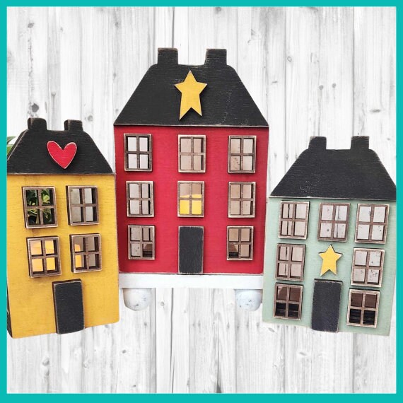 Saltbox Houses Set for Tea Lights - Wood Blanks for Painting and Crafting