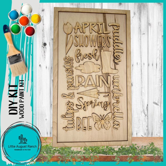 April Word Collage - DIY Wood Black Kit for Painting and Crafting