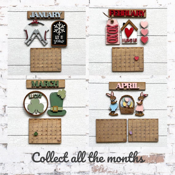2026 Calendar Inserts – Interchangeable Calendar Base Refill | Monthly Wood Calendar Plaques (January–December)