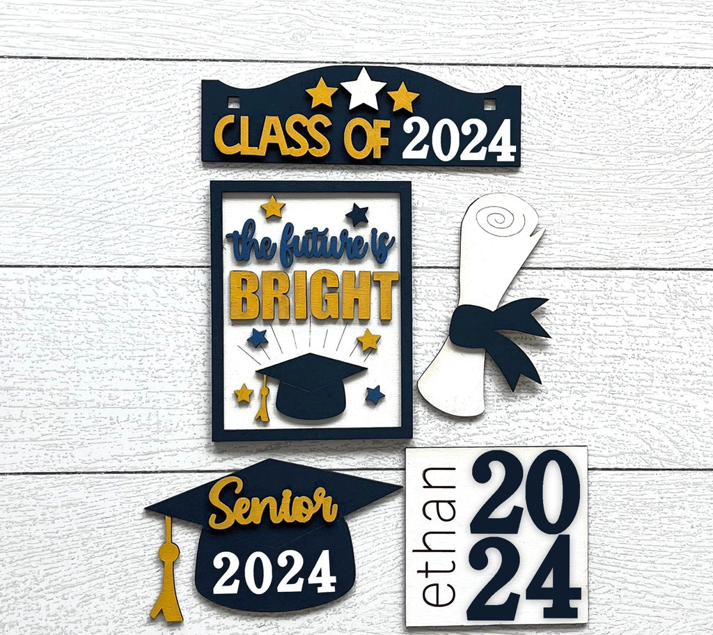 Graduation 2024 Tiered Tray Set w/Banner - Flat Tiered Tray Holder for Display