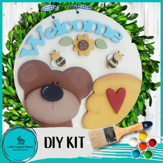 Honey Bee and Bear Welcome - DIY Wood Blanks for Painting and Crafting, 10.5" Round