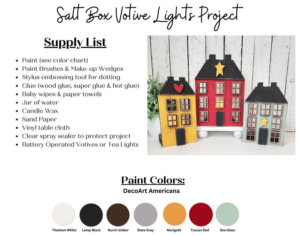 Saltbox Houses Set for Tea Lights - Wood Blanks for Painting and Crafting