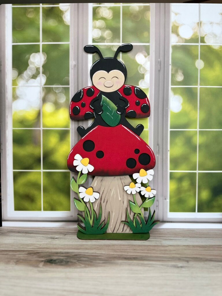 Ladybug on Mushroom Self Decor- Wood Blanks for Painting and Crafting