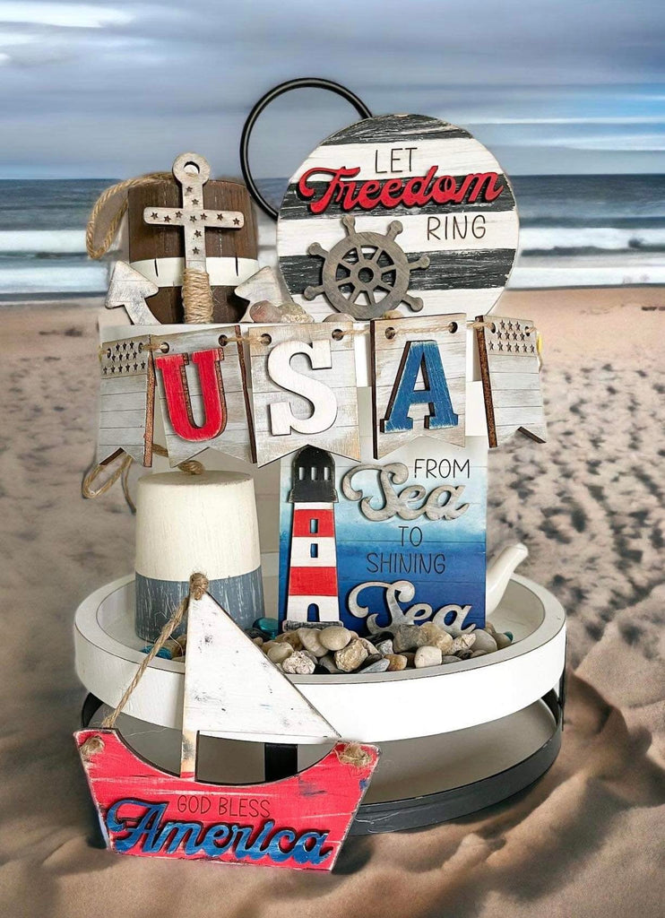 USA Nautical Theme Tiered Tray Decor Bundle DIY -Wood Blanks to Paint and Craft