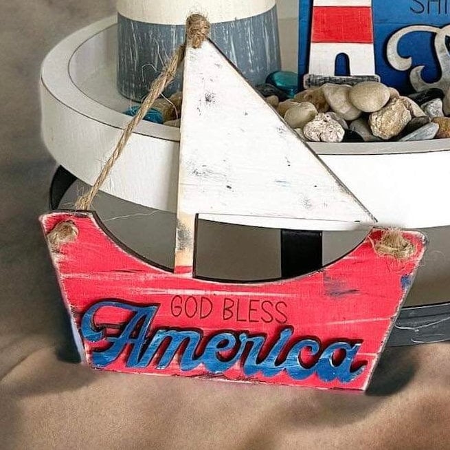 USA Nautical Theme Tiered Tray Decor Bundle DIY -Wood Blanks to Paint and Craft