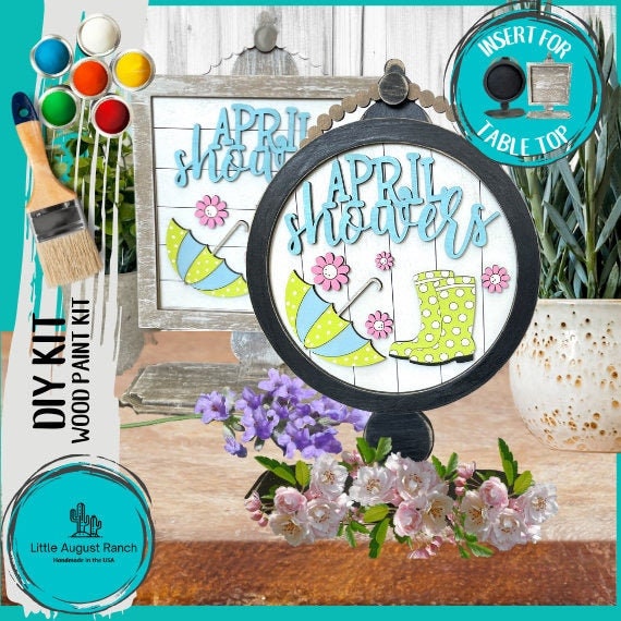 April Showers DIY Tabletop Round Sign Holder - Wood Blanks for Painting and Crafting