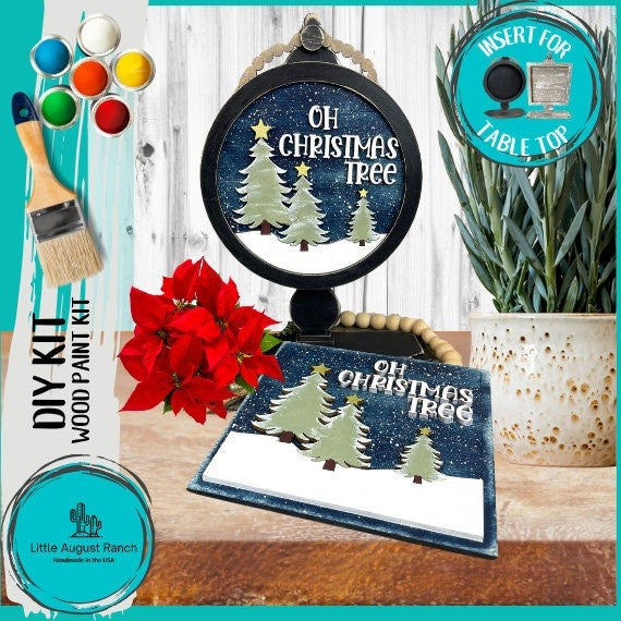 Oh Christmas Tree DIY Tabletop Round/Square Sign Holder - Wood Blanks for Painting and Crafting