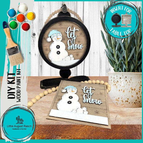 Let it Snow DIY Tabletop Round/Square Sign Holder - Wood Blanks for Painting and Crafting