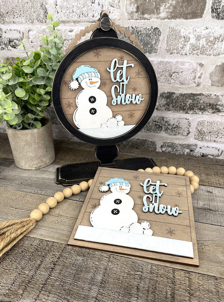 Let it Snow DIY Tabletop Round/Square Sign Holder - Wood Blanks for Painting and Crafting