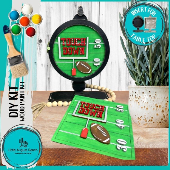 Football DIY Tabletop Round/Square Sign Holder - Wood Blanks for Painting and Crafting