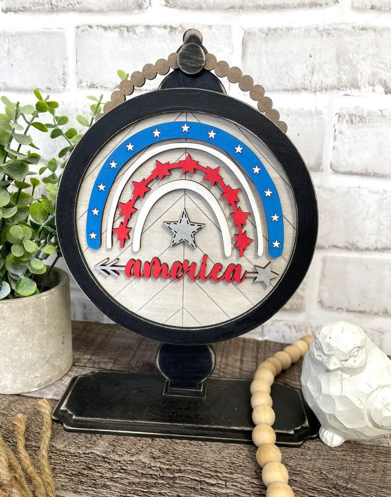 America Rainbow Tabletop Round Sign Holder - Wood Blanks for Painting and Crafting