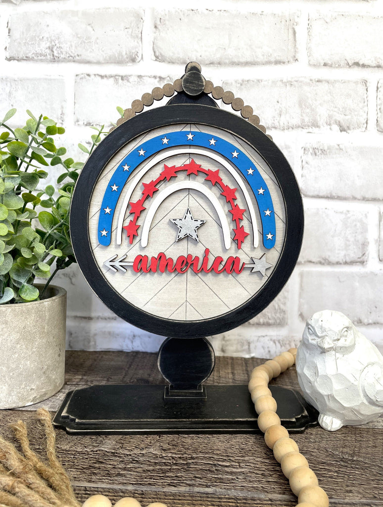 America Rainbow Tabletop Round Sign Holder - Wood Blanks for Painting and Crafting