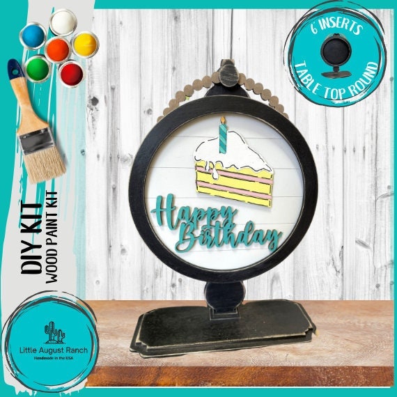 Happy Birthday Tabletop Round Sign Holder - Wood Blanks for Painting and Crafting