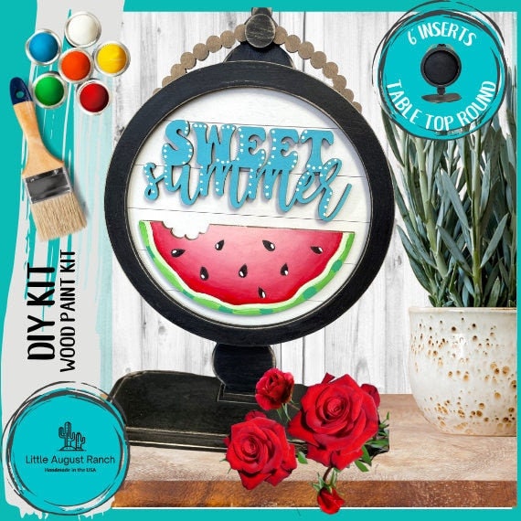 Watermelon DIY Tabletop Round Sign Holder - Wood Blanks for Painting and Crafting