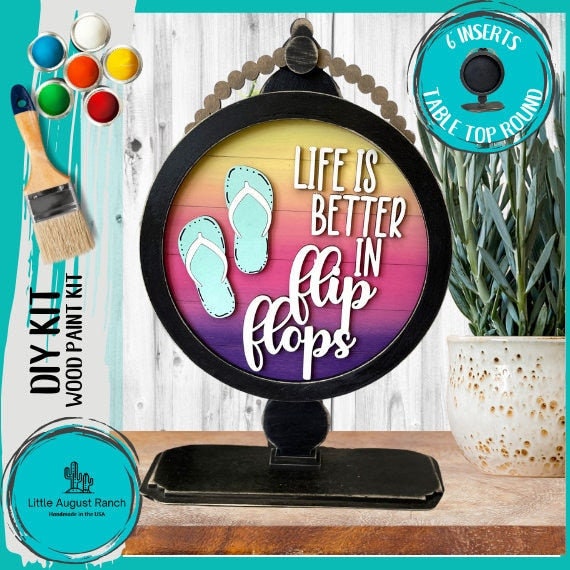 Flip Flops DIY Tabletop Round Sign Holder - Wood Blanks for Painting and Crafting