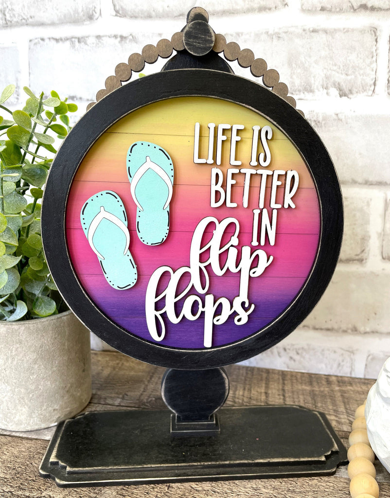 Flip Flops DIY Tabletop Round Sign Holder - Wood Blanks for Painting and Crafting