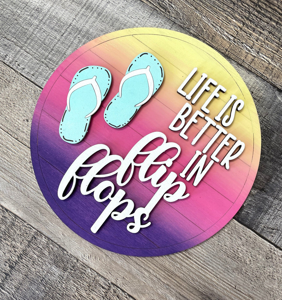 Flip Flops DIY Tabletop Round Sign Holder - Wood Blanks for Painting and Crafting