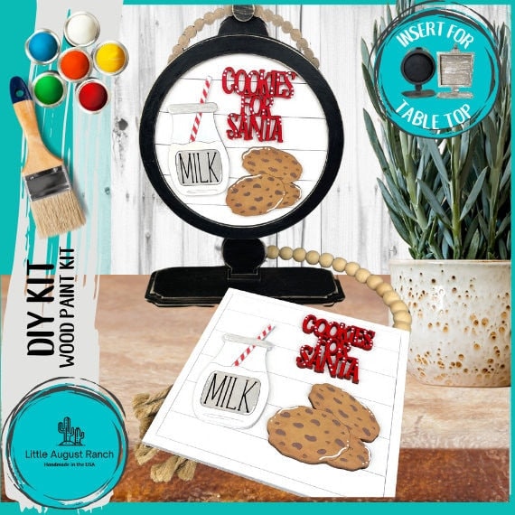 Cookies for Santa DIY Tabletop Round/Square Sign Holder - Wood Blanks for Painting and Crafting