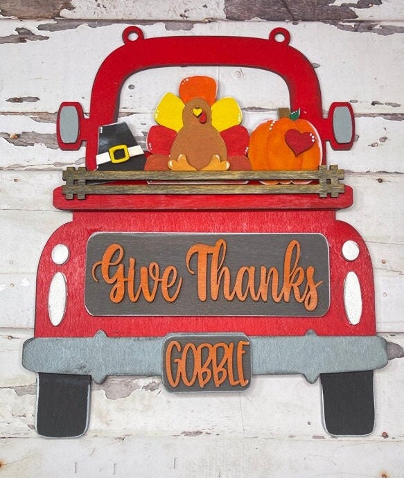 Give Thanks Insert for Large Interchangeable Truck - Hanging or Self Standing Truck for Interchangeable Pieces