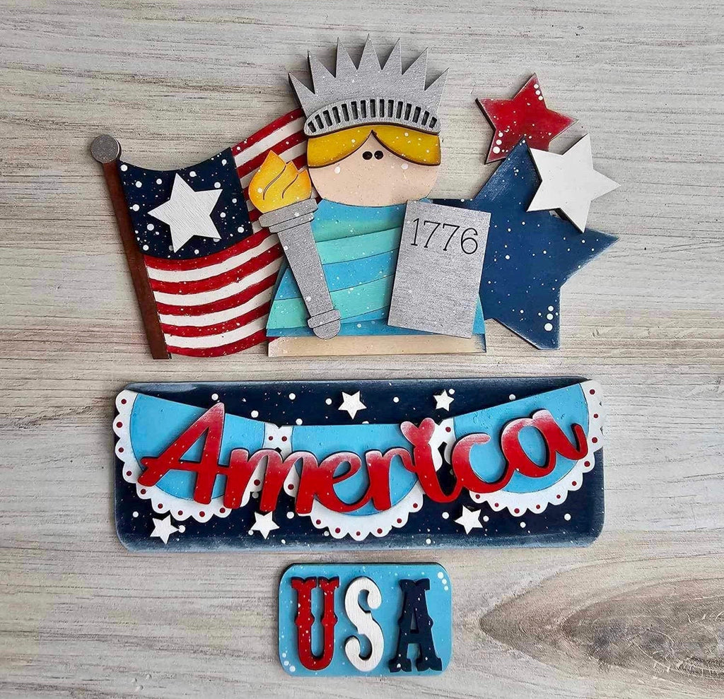 Statue of Liberty USA Insert for Large Interchangeable Truck, Round and Breadboard - Interchangeable Wood Blank Pieces for Painting