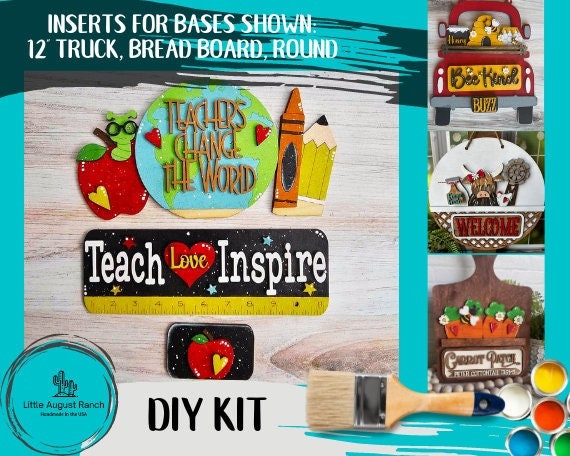 School Teacher Insert for Large Interchangeable Truck, Round and Breadboard - Interchangeable Wood Blank Pieces for Painting