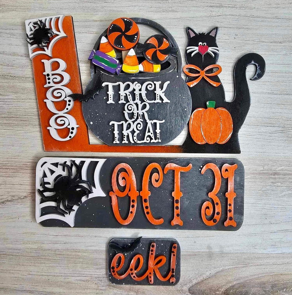 Halloween Trick or Treat Insert for Large Interchangeable Truck, Round and Breadboard - Interchangeable Wood Blank Pieces for Painting