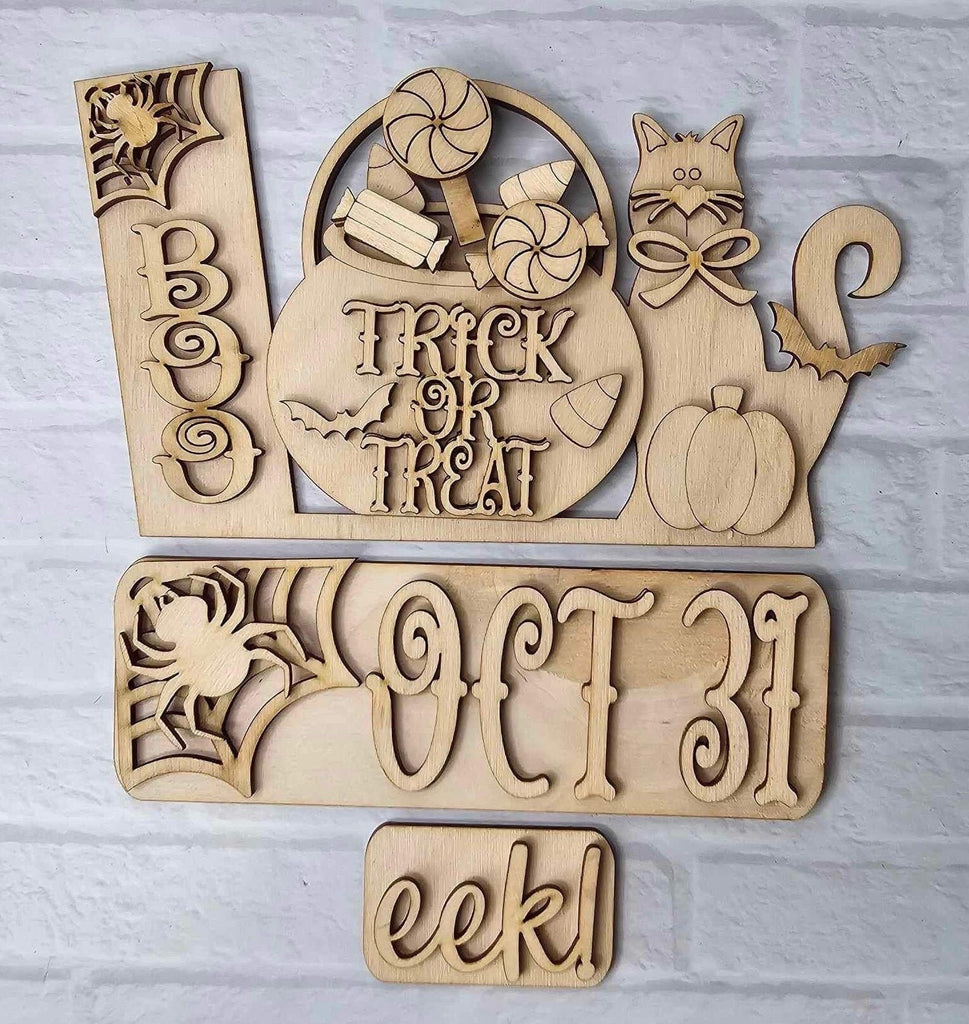 Halloween Trick or Treat Insert for Large Interchangeable Truck, Round and Breadboard - Interchangeable Wood Blank Pieces for Painting