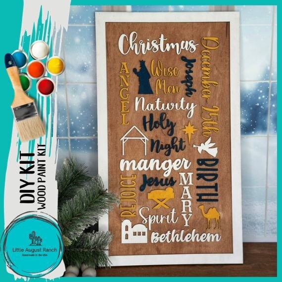 Christmas Nativity December Word Collage - DIY Wood Blank Paint Kit