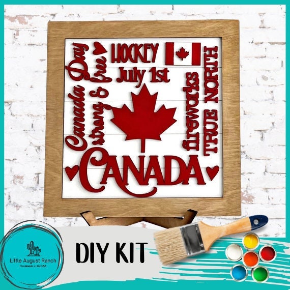 Canada Word Collage Square Framed - DIY Wood Blank Paint and Craft Kit