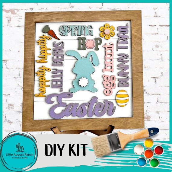 Spring Word Collage Square Framed - DIY Wood Blank Paint and Craft Kit