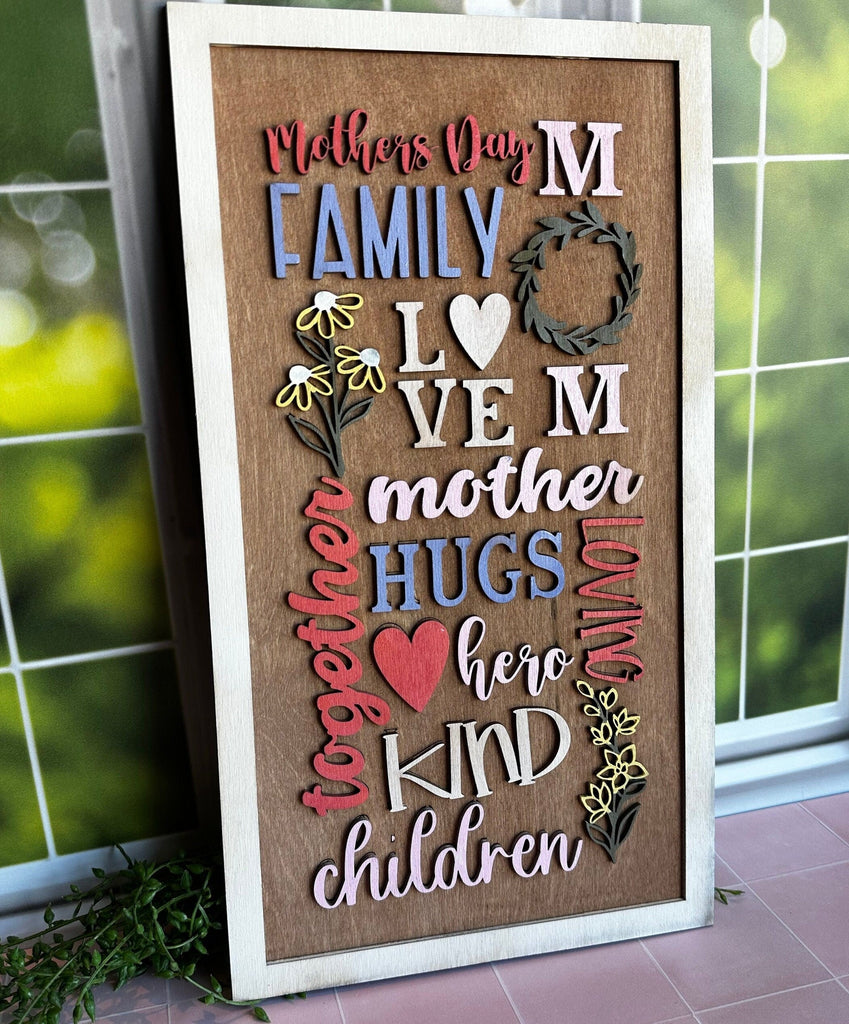 Mom Word Collage - Hand Painted Wood Decor for Fall