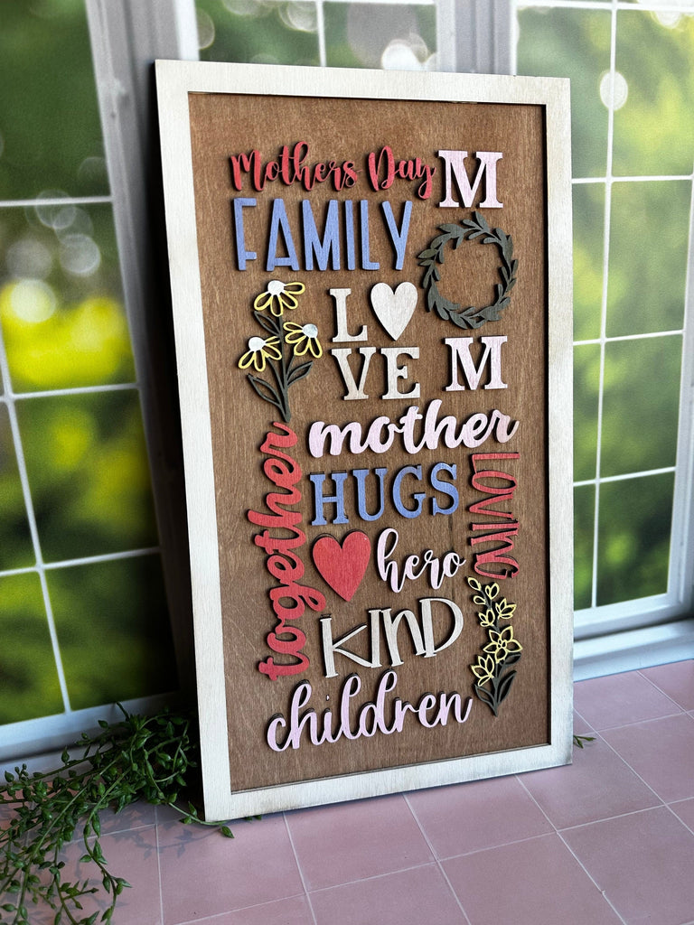 Mom Word Collage - Hand Painted Wood Decor for Fall