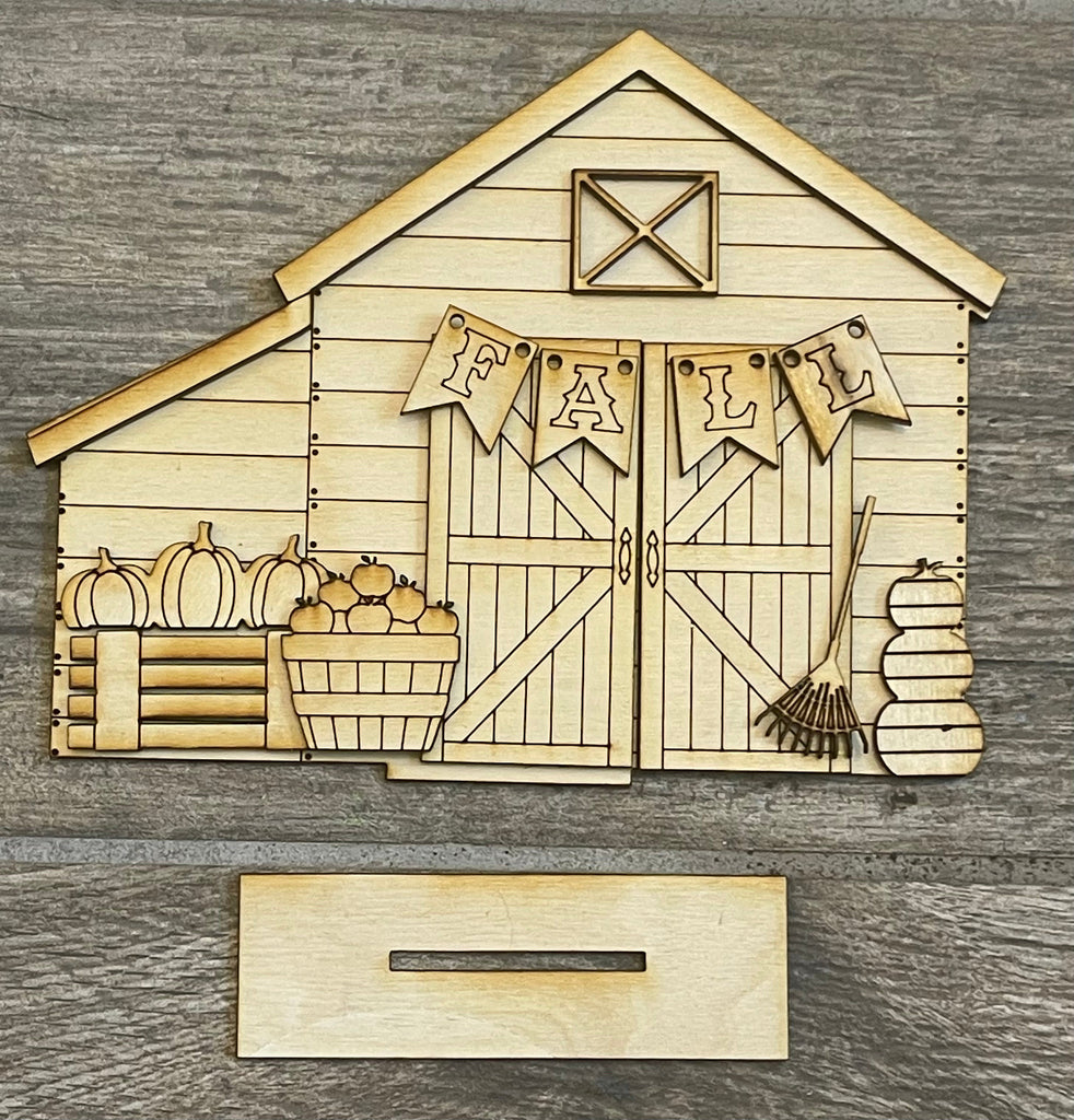 DIY Fall Farm Standing Pieces - Pumpkin Farm - Fall Shelf Decor Blank Kit - Tractor, Old Truck, Falling Leaves, Scarecrow Wood Blanks