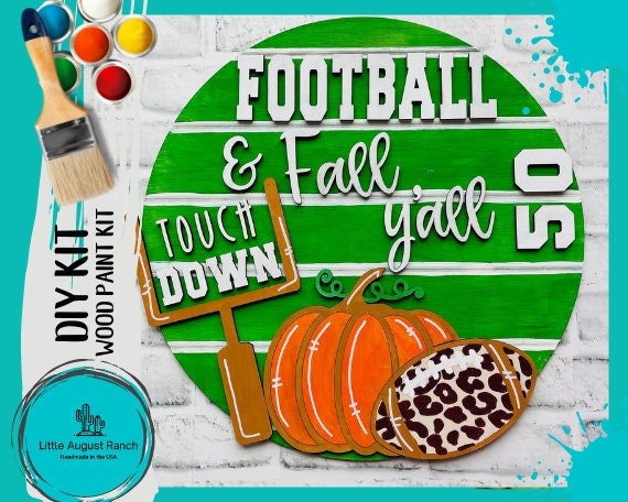 Football Decor - Round Door/Wall Hanger Fall Football- DIY Wood Blank