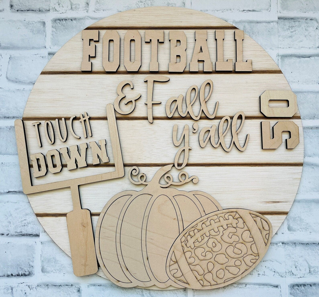 Football Decor - Round Door/Wall Hanger Fall Football- DIY Wood Blank