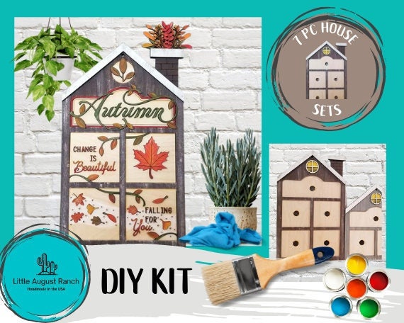 Autumn Square Inserts for House Frames Interchangeable 7 Piece Wood Squares - DIY Wood Blank Paint Kit