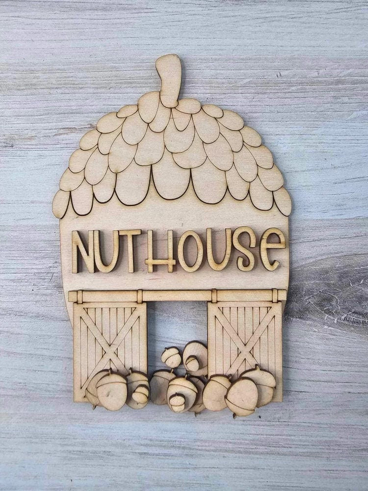 Fall Village Nuthouse Barn Self Standing Double Sided Pieces - DIY Wood Blanks for Painting