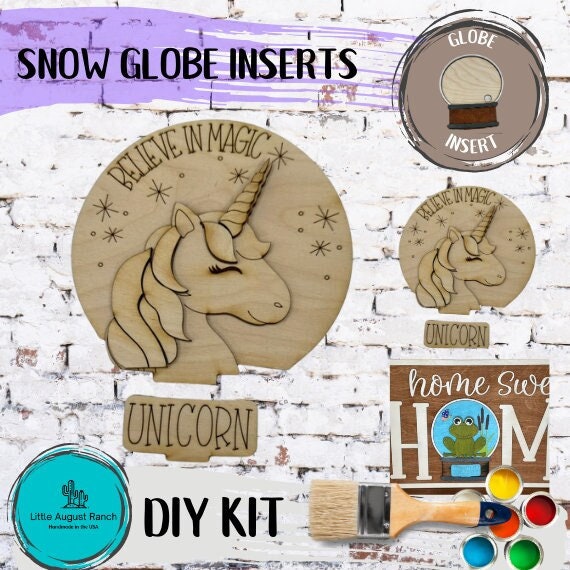 Unicorn Insert for Snow Globe DIY Interchangeable Decor Inserts - Wood Paint Kit