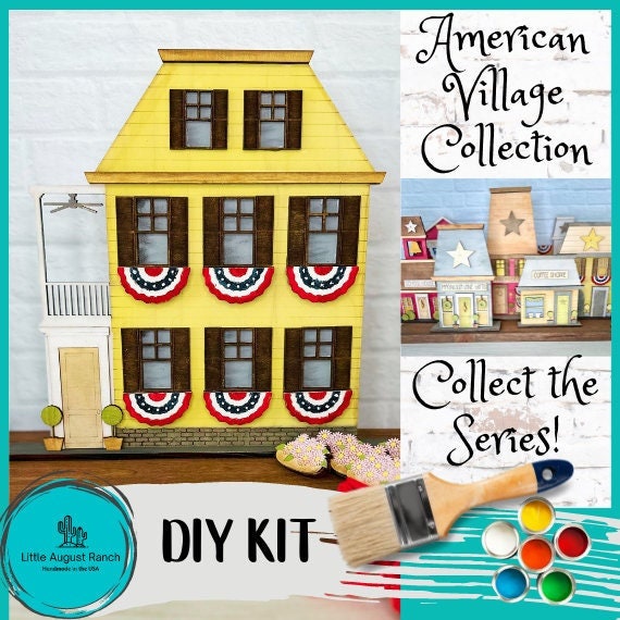 Main Street USA, Americana Sideview House Self Standing Shelf Decor - DIY Wood Blanks to Paint and Decorate