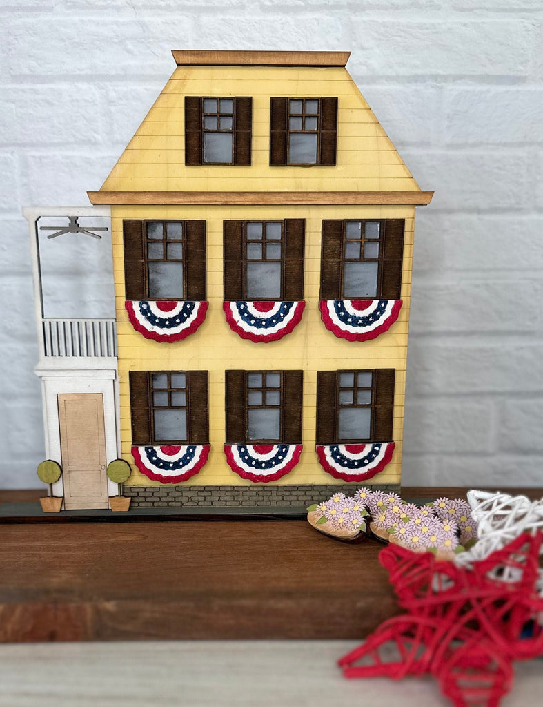 Main Street USA, Americana Sideview House Self Standing Shelf Decor - DIY Wood Blanks to Paint and Decorate