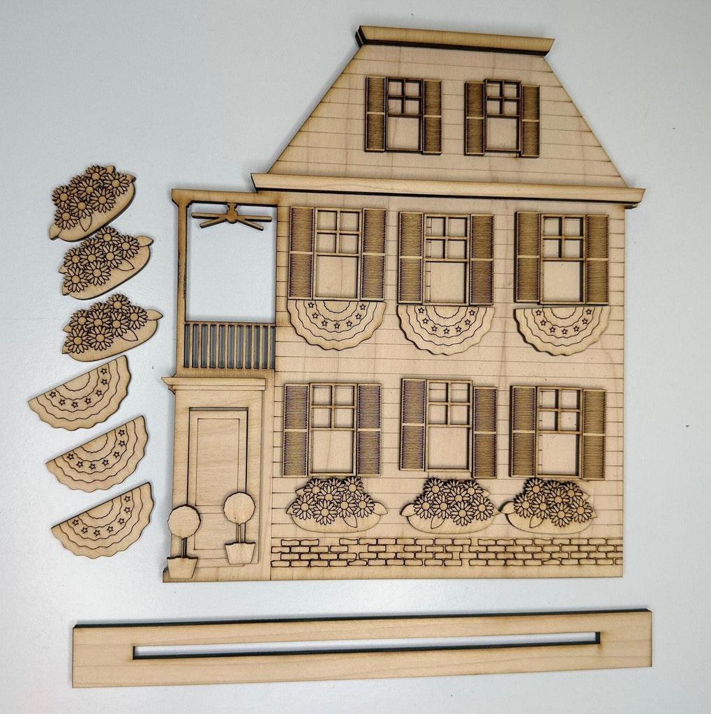 Main Street USA, Americana Sideview House Self Standing Shelf Decor - DIY Wood Blanks to Paint and Decorate