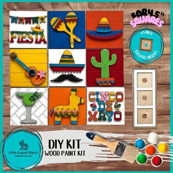 Fiesta Square DIY Tiles for 4.5&quot; Frame - Wood Blanks to Paint and Craft