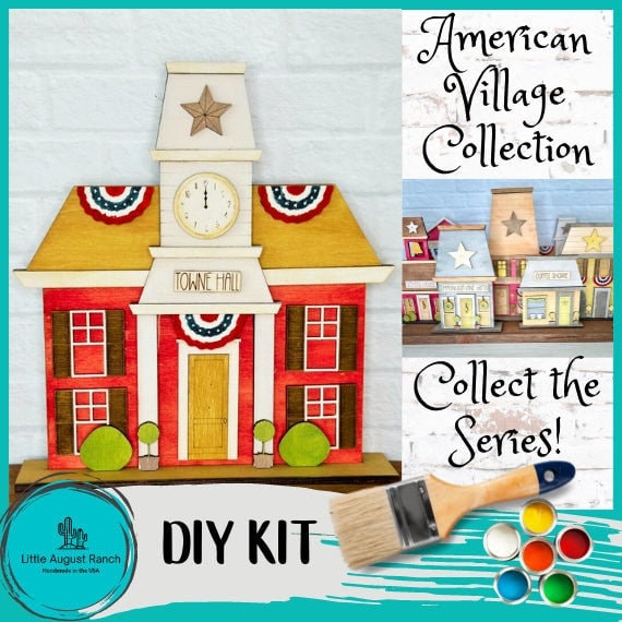 Main Street USA, Towne Hall Self Standing Shelf Decor - DIY Wood Blanks to Paint and Decorate