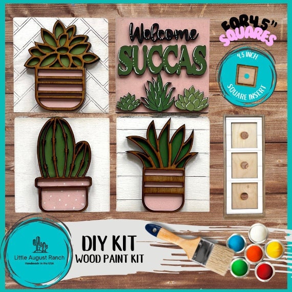 Succulent Square DIY Tiles for 4.5&quot; Frame - Wood Blanks to Paint and Craft