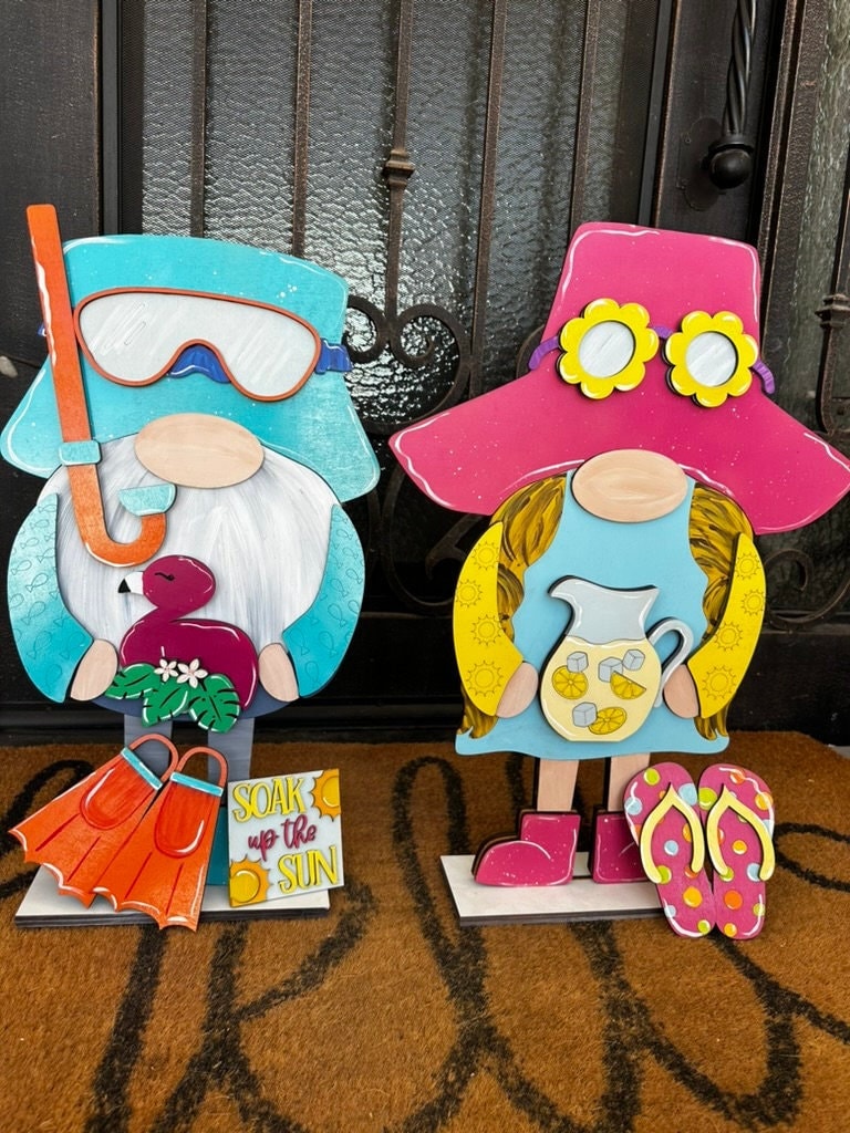 Tall Porch Gnome Summer Outfits- DIY Interchangeable Gnome Wood Blanks