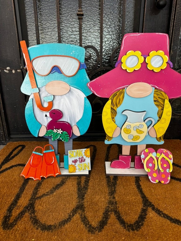 Tall Porch Gnome Summer Outfits- DIY Interchangeable Gnome Wood Blanks