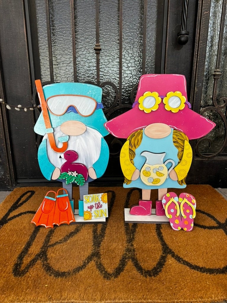 Tall Porch Gnome Summer Outfits- DIY Interchangeable Gnome Wood Blanks