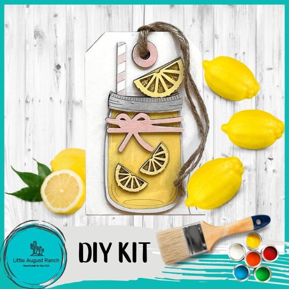 Mason Jar Lemonade Large Tag Shelf or Hanging Decor- DIY Paint Kit Wood Blank Set